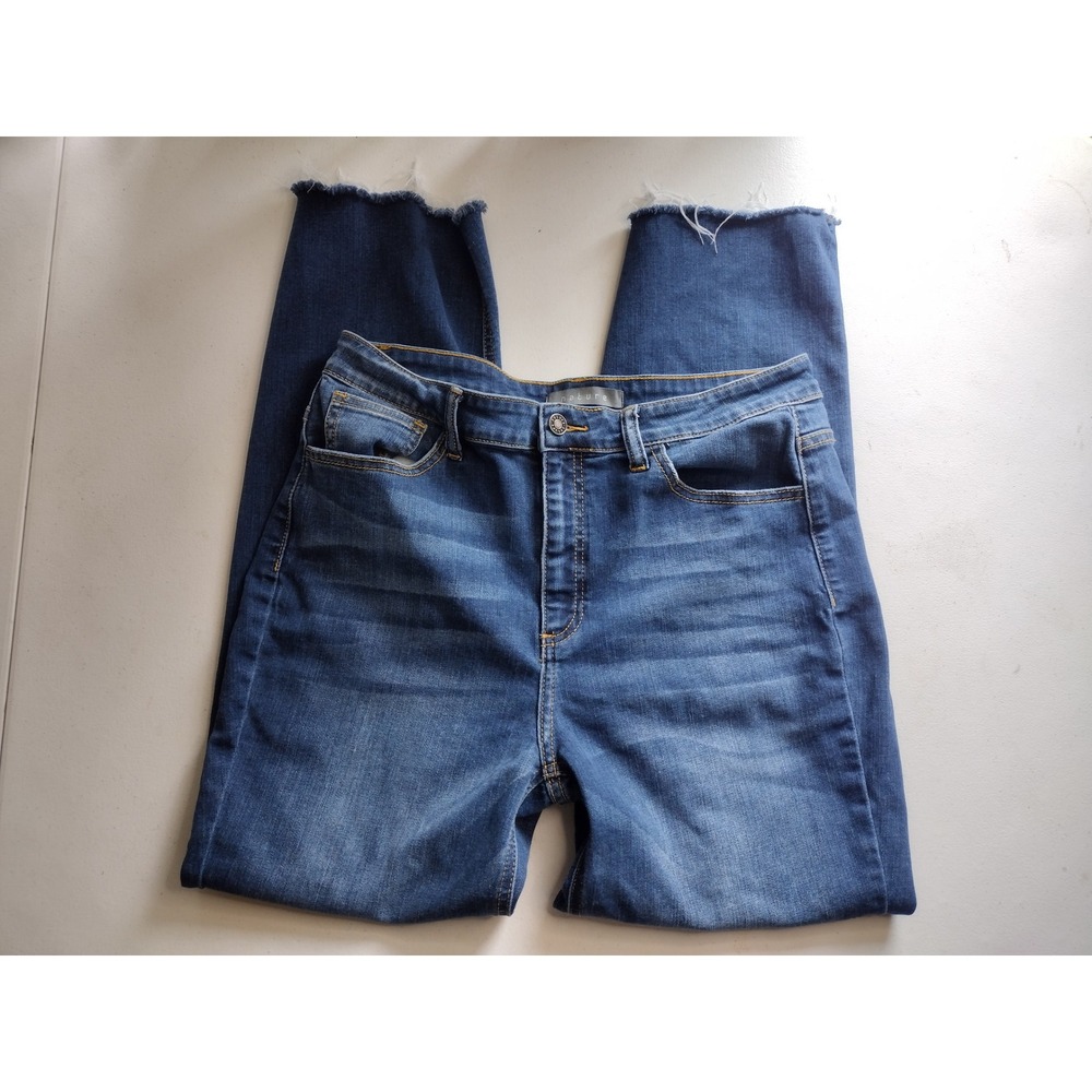 Nature Women High‎ Rise Skinny Jeans Dark Wash Raw Hem Size 13/30